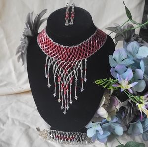 HANDMADE Gerdan set (Ukrainian beading) style necklace,bracelet,  earrings